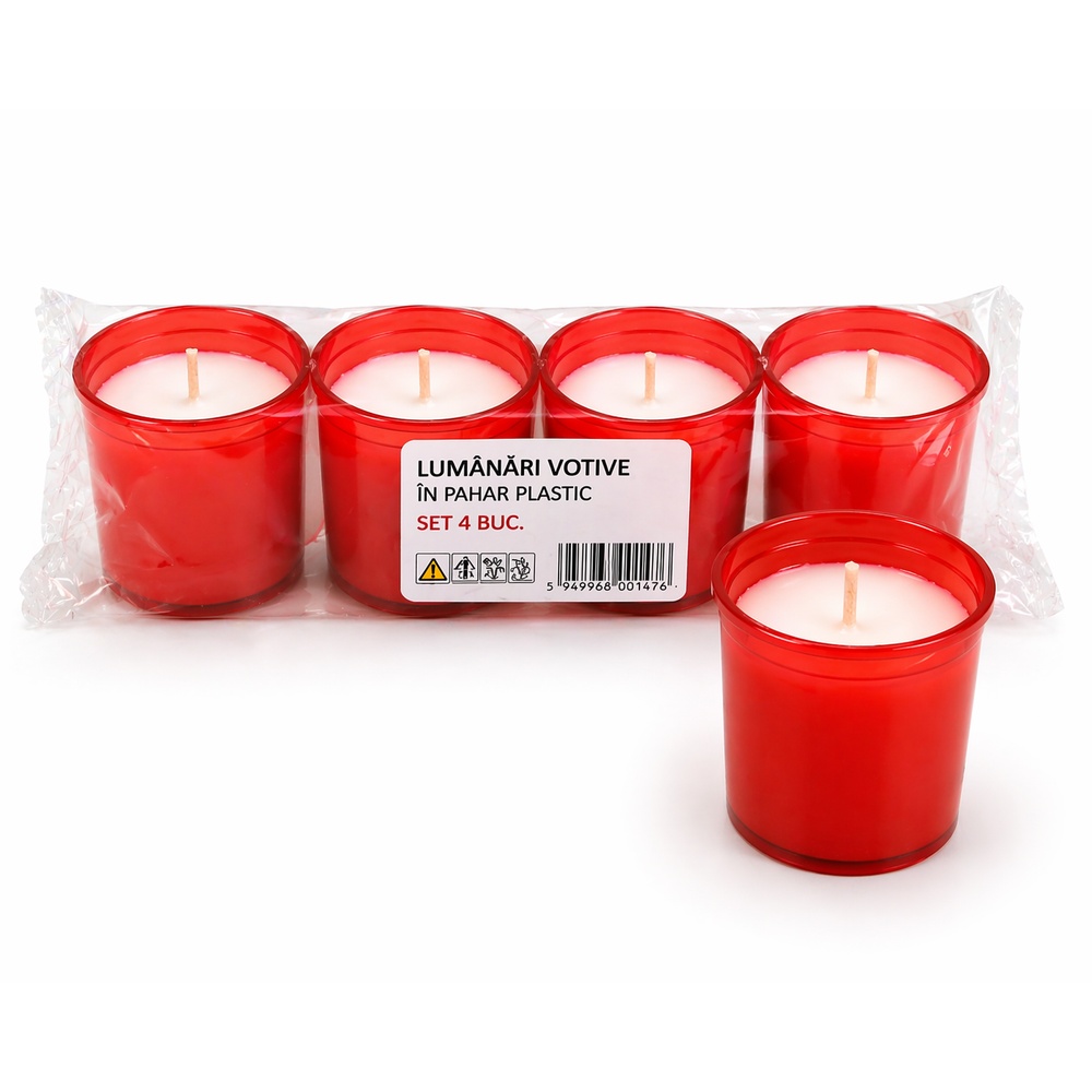 Candele funerare roșii fără capac – set 4 bucăți